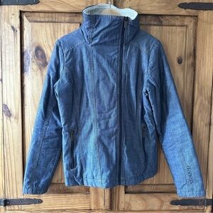Bench Jacket with Faux Sherpa Collar Full Zip Jacket Denim Look Quilted - Small